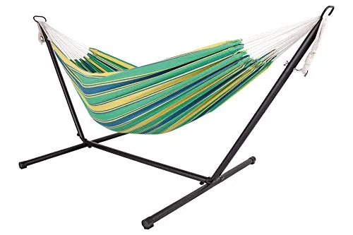 Spetebo Outdoor Doppel Hängematte mit Gestell - Jungle Stripe - Hängematte & Gestell für 2 Personen, bis 150 kg belastbar, höhenverstellbar und aus robustem Polyesterstoff für ultimativen Komfort im Freien.