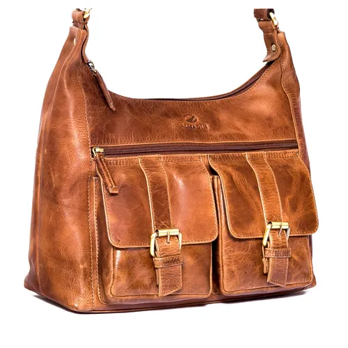 ALMADIH Umhängetasche Damen Leder LARA - Vintage Schultertasche in Braun - Umhängetasche aus hochwertigem Leder, stilvolles Vintage-Design und optimale Funktionalität für den Alltag.
