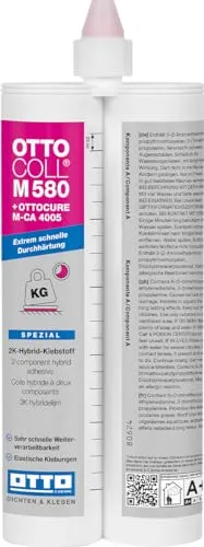 OTTOCOLL M 580 Extrem schneller 2K-Hybrid-Klebstoff 2x310 ml Doppelkartusche C195 hellgrau