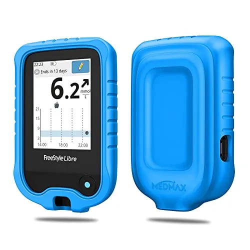 MEDMAX Hülle für Freestyle Libre 3/2 / Libre Reader Blutzuckermessgerät, Leichte stoßfeste Anti-Rutsch Silikon Schutzhülle Cover mit erhabener Abschrägung, (Blau)