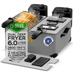TurboTronic Doppel-Fritteuse 3600W - 2x3L Edelstahl-Kaltzonen-Fritteuse - Kompaktfriteuse mit 3600W und zwei separaten Thermostaten für perfekte Frittierergebnisse. Spülmaschinenfeste Teile und innovatives Kaltzonenprinzip für reines Frittieren.