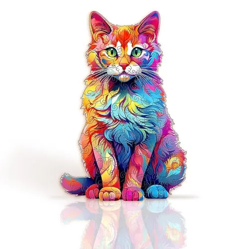Holzpuzzle Erwachsene, Katze Holzpuzzle Tierform Puzzleteile, Kreative Geschenke Für Die Familienspiel Sammlung, Mit Geschenkbox, L