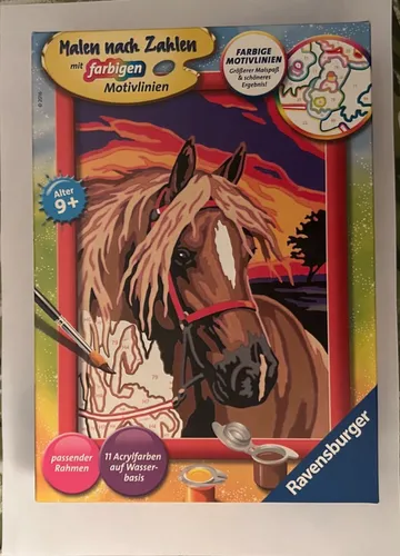 Ravensburger Malen nach Zahlen 28028 - Pferdetraum für Kinder ab 9 Jahren, kreatives Malset mit 11 Acrylfarben und dekorativem Rahmen für leuchtende Kunstwerke