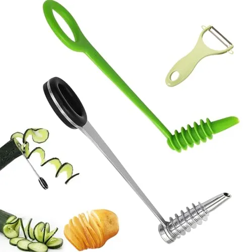 Rdunulioo 2 Stück Spiralschneider Gemüse Set inkl. 1 Stück Schäler, Edelstahl & Kunststoff Spiralschneider Kartoffel für Kreatives Obst und Gemüse in Spiralform, Karotte, Gurke, Apfel, Kartoffel