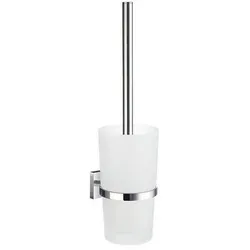 Smedbo WC-Bürstengarnitur, Weiß - Klobürsten mit austauschbarem Bürstenkopf, eleganter satiniertem Glas- und Metallbehälter, ideal für modernes Badezimmerdesign.