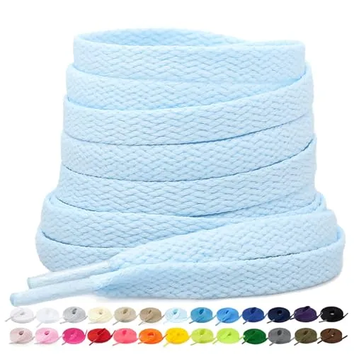 Stepace 2 Paar Flache Schnürsenkel, 8 mm Breite Premium Ersatz Schuhbänder für Turnschuhe, Sport, Freizeitschuhe Hellblau 120cm