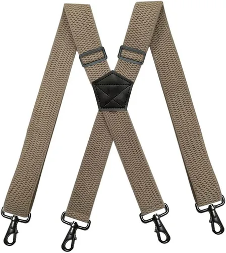 Herren Hosenträger Elastisch Jumbo Clip Karabiner-Clip Hellbraun Einheitsgröße