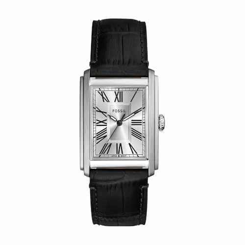 FOSSIL Watch FS6078 - Elegante Herren-Armbanduhr - Armbanduhren für Herren mit 30-mm-Gehäuse, wasserdicht bis 50 m. Stilvolles Design mit rechteckigem Edelstahlgehäuse und schwarzem Lederband, perfekt für jeden Anlass.