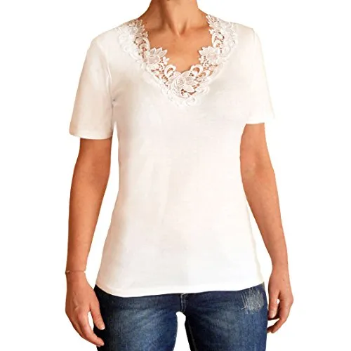 Toker Collection Damen Unterhemd mit 1/2 Arm und hübscher Spitze in versch. Farben