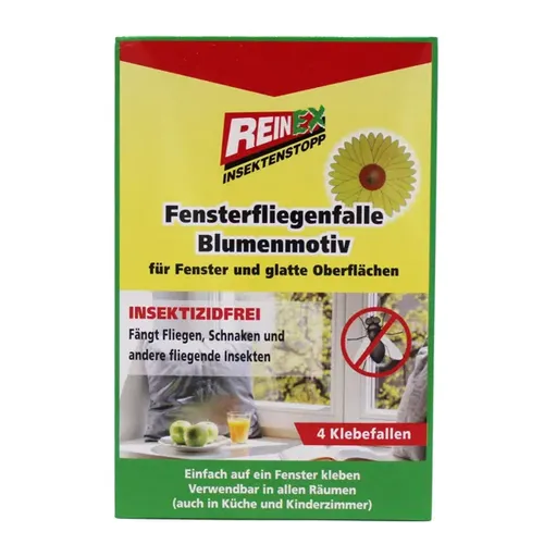 Fliegenfänger Reinex Fensterfliegenfalle 4 Stück bekannt und bewährt, Klebe Fliegenfalle 20377