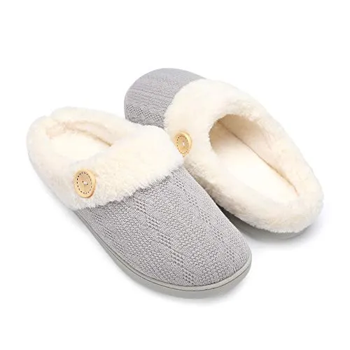 Chantomoo Frauen House Hausschuhe Bequeme Memory Foam Plüsch Schlafzimmer Kunstpelz gefüttert gestrickte warme Hausschuhe Slip-On leichte Schuhe, Indoor Outdoor Anti-Rutsch-Gummisohle Gemütliche