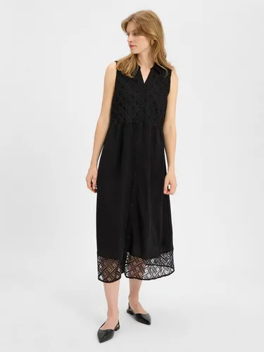 More & More Kleid in Schwarz - Eleganter Look in Größe 34 - Kleid mit Kent-Kragen und Knopfleiste, ausgestellt geschnitten und mit Spitzen-Details für einen femininen Auftritt.