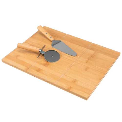 bremermann Pizzaservier-Set 3tlg aus Bambus // eckiges Schneidebrett, Pizzaheber und Pizzaschneider // Edelstahl mit Bambus-Griffen