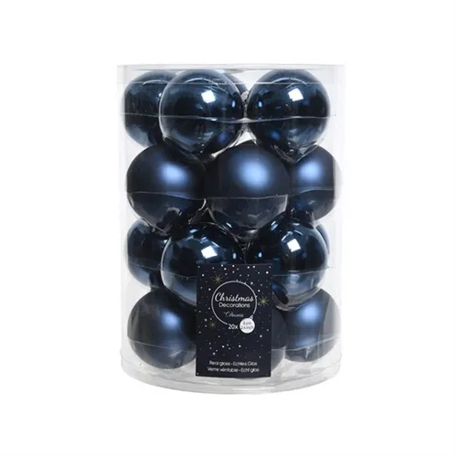 Christbaumkugeln Nachtblau / dunkelblau Ø 6cm  - Set 20 Stück Glas glänzend & ma