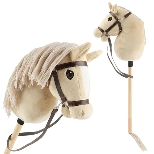Bieco Hobby Horse Steckenpferd Beige - Größe S mit abnehmbarem Stock & Schweif - Echtes Hobby Horsing Steckenpferd für Springreiten und Dressur. Ideal für Kinder ab 3 Jahren. Hochwertige Materialien und liebevolle Details sorgen für langlebigen Spielspaß.