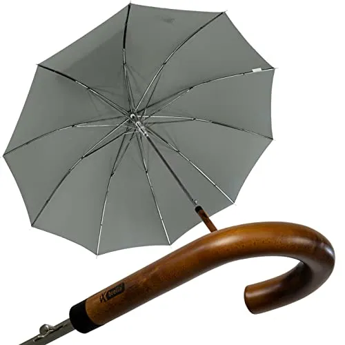 iX-brella Herren Stockschirm Automatik mit Echtholz-Rundhakengriff Grau