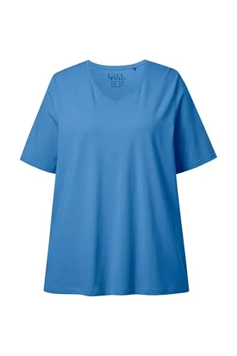 Ulla Popken Damen große Größen Plus Size T-Shirt A-Linie V-Ausschnitt Halbarm Kornblume 50+ 807284732-50+ - Bequemes A-Linien T-Shirt mit streckendem V-Ausschnitt und Halbarm. OEKO-TEX-zertifiziert, elastisch und formstabil für optimalen Tragekomfort.