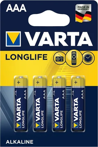 VARTA Batterien AAA Longlife - 4 Stück, Hochleistungs-Alkaline mit 10 Jahren Haltbarkeit, ideal für Fernbedienungen und Spielzeug