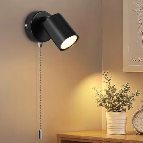 Ketom GU10 Wandlampe mit Schalter, Moderne Schwenkbar Wandlampe Innen, LED Wandleuchte Innen, Wandstrahler Schwarz für Schlafzimmer, Wohnzimmer, Flur, Treppenhaus, Ohne Leuchtmittel