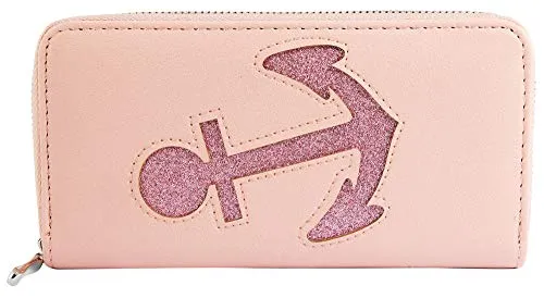 Damen Geldbörse aus Lederimitat Rosa Anker Format 19 x 10 cm