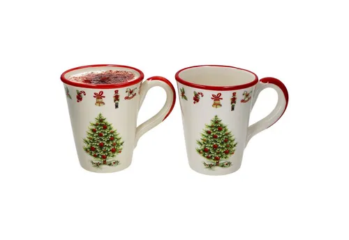 MamboCat Becher 2x Maestro Natale - Weihnachts Kaffeebecher 340ml - Thermobehälter aus hochwertiger Keramik, ideal für festliche Heißgetränke wie Glühwein oder Tee, spülmaschinen- und mikrowellengeeignet für einfachen Gebrauch.