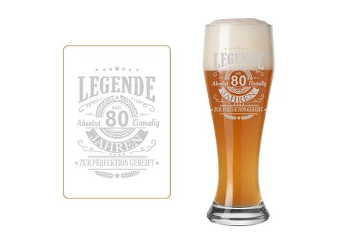 LUXENTU Weizenbierglas Legende seit 80 Jahren - Bierglas mit individueller Gravur, 0,5l, spülmaschinengeeignet und ideal als persönliches Geschenk zum 80. Jubiläum oder besonderen Anlässen.
