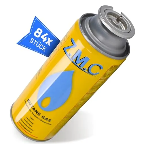 Z.M.C 84x Gaskartuschen 227g mit Ventil Typ MSF-1a – Universelle Butangas Kartuschen für Camping - VIELSEITIG EINSETZBAR: Die Z.M.C Gaskartuschen sind ideal für Gasbrenner, Abflammgeräte und mehr. Mit 227g Inhalt bieten sie zuverlässige Leistung und eine Brenndauer von bis zu 3 Stunden, perfekt für Outdoor-Abenteuer!