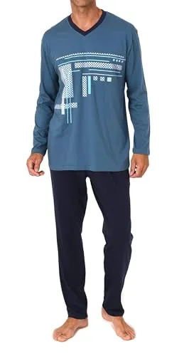 Normann Herren Schlafanzug Langarm Pyjama - Baumwolle - Übergrößen, Farbe: Blau, Größe: 56 - KOMFORT & STIL: Der langärmlige Herren Schlafanzug überzeugt mit edlem Design und bequemer Passform. Ideal als Nachtwäsche oder gemütlicher Hausanzug. Auch in Übergrößen erhältlich für jeden Mann.