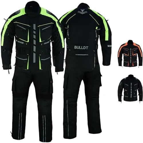 BULLDT Herren Motorradkombi Textilien motorradjacke + Motorradhose inkl. Protektoren, 56/2XL, Neon Gelb