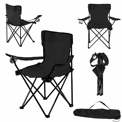 KADAX Anglerstuhl Faltbar, Campingstuhl mit Getränkehalter & Tragetasche, Angelstuhl Klappbar, Klappstuhl für Angeln, Faltstuhl, Camping Stuhl (Schwarz)