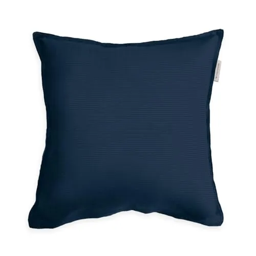 TOM TAILOR Satin-Kissenhülle, 40x40 cm, 100% Baumwolle/ Satin, mit Doppelnaht, Kissenbezug mit farbiger Paspel und Markenreißverschluss, TWO-TONE SOLID COLORS Blau (Dark Navy & Sky Blue)