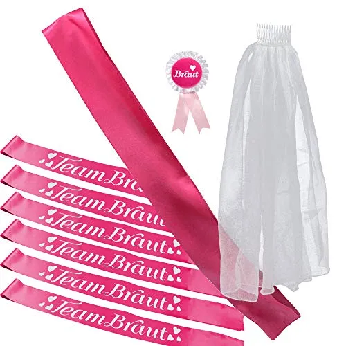 Frau WunderVoll® JGA GRUPPENSET SCHÄRPE Premium für Braut und 6 Freundinnen/junggesellenabschied, Mädchen, Braut, Hochzeit, JGA Deko, JGA Accessoires, Mädelsabend, Schleier, Traumbraut