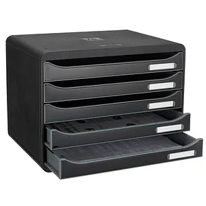 Exacompta Schubladenbox 308714D - Big Box Plus quer, 5 Fächer, stapelbar und mit einzigartigem Stopp-Mechanismus für optimale Organisation