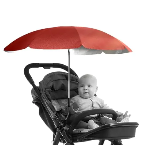 STYNGARD Sonnenschirm Kinderwagen UV Schutz 50+ / 70 cm Durchmesser mit Überhang - Sonnenschutz Kinderwagen - Sonnenschutz Buggy mit flexibler Universalhalterung Modell ROME (Rot)