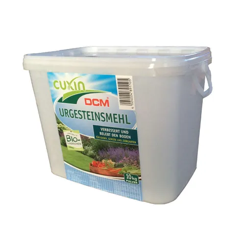 Cuxin DCM Urgesteinsmehl 10 kg Eimer - Feinst vermahlenes Vulkan-Gesteinsmehl zur Verbesserung der Bodenfruchtbarkeit. Versorgt Pflanzen mit wichtigen Mineralien und Spurenelementen für kräftige, gesunde Pflanzen im Garten.