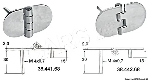 OSCULATI Scharnier herausrag. Kern VA-Stahl 68 5x38 5 mm