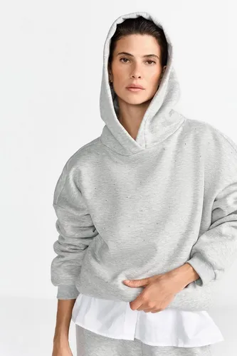 Hoodie RICHROYAL Damen, Gr. L - Silber Mist mit Strasssteinen - Sweatshirt für Damen, oversized fit und casual Stil. Hergestellt aus 60% Baumwolle und 40% Polyester, verziert mit funkelnden Strasssteinen für einen besonderen Look.