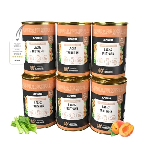 alphazoo Nassfutter Hund Duoprotein Truthahn + Lachs 6×400g – getreidefreies Nassfutter für Hunde mit hochwertigem Protein & Omega-3-Fettsäuren – Premium Hundefutter Made in Germany