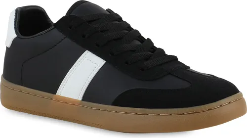 VAN HILL Damen Sneaker Low - Bequeme Schürer in Schwarz Weiß, Größe 37 - Sneaker für Damen, ideal für Freizeitaktivitäten. Bequemes, leichtes Design mit flacher Sohle und sportlichem Look, perfekt für Frühling und Sommer.
