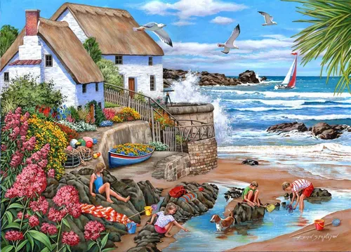 House of Puzzles Puzzle Seaspray Cottages 1000 Teile Landschaft