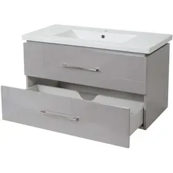 Premium Waschbecken + Unterschrank Hhg-244, Hochglanz 90cm Grau