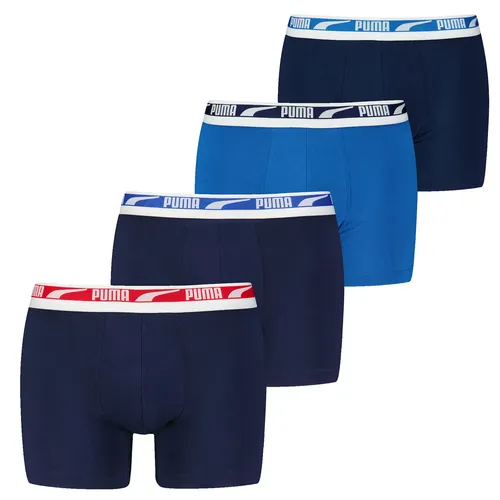 Everyday Multi Logo Boxer 4P Herren Boxershort von PUMA - Hochwertige Boxershorts im praktischen 4er Pack von PUMA. Bequem mit elastischem Bund und stylishem Logo. Ideal für den täglichen Gebrauch. Gewählte Variante: Farbe: Blau, Größe: S