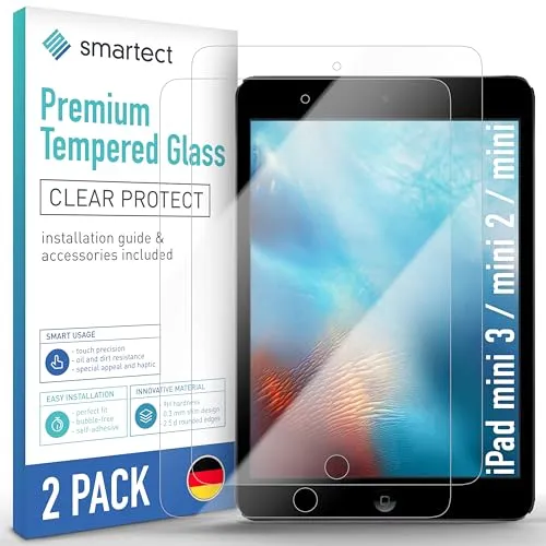 smartect Schutzglas [2 Stück, Klar] kompatibel mit iPad mini 3 / mini 2 / mini, HD Schutzfolie Anti-Kratzer, Blasenfrei, 9H Härte, 0.3 mm Ultra-klar, Ultrabeständig