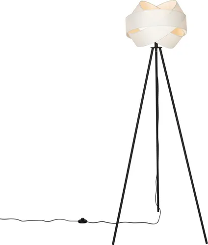 QAZQA Moderne Stehleuchte Cloth - Dimmbar und elegant - Stehlampe aus hochwertigem Stoff in Schwarz mit weißem Schirm, ideal für Wohnzimmer und Schlafzimmer. Dimmbar (Dimmer nicht enthalten) und LED geeignet, sorgt für stimmungsvolles Licht.
