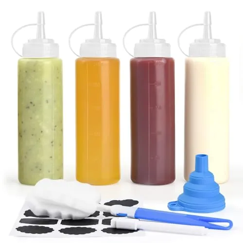 V·Colokishi 4 Pcs 8 oz Gewürz Squeeze Flaschen für Sauce, Kunststoff Quetschflasche, 250ml Dosierflasche Spritzflasche Ölflasche Spender für Ketchup, Heiße Soßen, Grill, Salatsaucen, Malen, Olivenöl