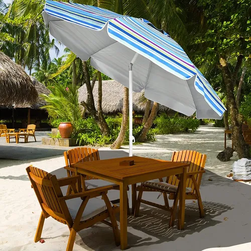 GOPLUS Sonnenschirm mit klappbarer Stange und Getränkehalter - Vielseitiger 2,2 m Gartenschirm aus robustem Oxford-Stoff, idealer Schutz vor Sonne und Regen. Faltbar für einfachen Transport und mit verstellbarem Neigungswinkel für optimalen Schatten.