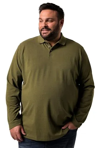 Men Plus Herren große Größen Übergrößen Menswear L-8XL Men+ Poloshirt, Basic, Piqué, Langarm, bis 8 XL Dunkles Olive 7XL 836270641-7XL