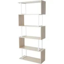 BERLINLODGE Bücherregal | HxBxT 183x80x30cm | Standregal Wohnregal | 3D-Struktur 5 Ebenen | Eiche-Optik | Metall Weiß