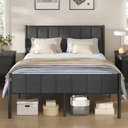 VASAGLE Doppelbett 140 x 200 cm mit gepolstertem Kopfteil - Modernes Bettgestell in elegantem Grau mit robustem Stahlrahmen. Das gepolsterte Kopfteil sorgt für hohen Komfort beim Entspannen und Lesen. Praktischer Stauraum unter dem Bett für Ordnung im Schlafzimmer.