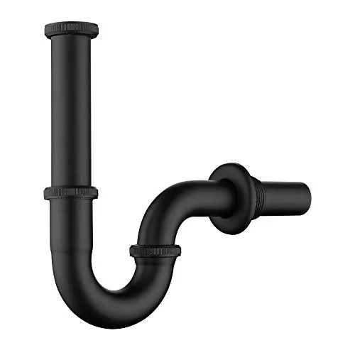 Siphon [Extra Lang 200mm Tauchrohr] für Waschbecken & Waschtisch, Keymark Messing Röhrensiphon Universal 1 1/4 x 32mm, Geruchsverschluss mit Verlängerung, Abflussgarnitur passgenau, Schwarz matt
